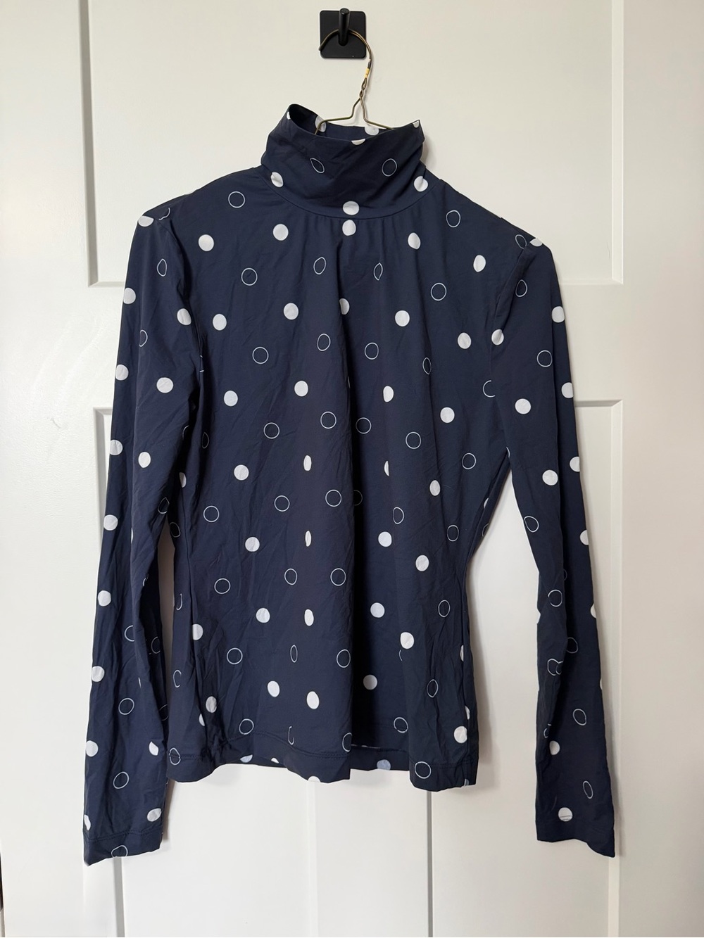 St. John Navy Polka Dot Long-Sleeve Turtleneck Top